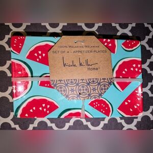 NWOT Nicole Miller Home Set of 4 Appetizer Plates Watermelon Design